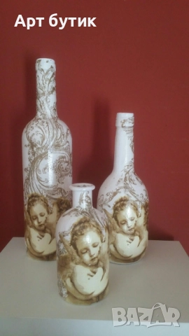 Арт бутилки за ракия за подарък за гости. модел ретро Ангели, снимка 2 - Декорация - 52629554