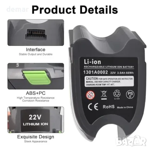 Литиево-йонна батерия 22 V, 3000 mAh за Gtech Multi MK2, снимка 5 - Други стоки за дома - 56216959