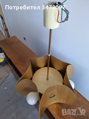 Vintage Space Age Brass Chandelier 1970s Lumet Poznań Petal Pendant Light MCM, снимка 2 - Антикварни и старинни предмети - 56183022