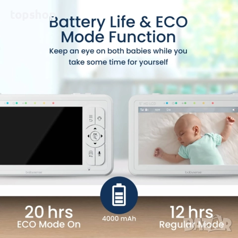 Нов Babysense HD S2: бебефон с 2 камери, без Wi-Fi, разделяне на екрана за преглед на 2те камери ..., снимка 11 - Бебефони - 51897889