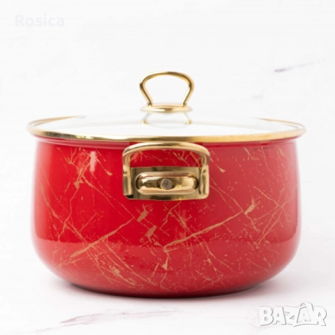 Тенджера Goldmann GM 8017-26R, 26x16см.\8.5л., Емайл, Индукция, Червена, снимка 3 - Съдове за готвене - 52150517