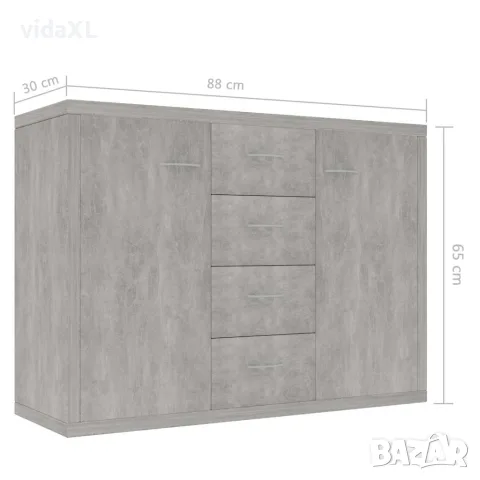 vidaXL Бюфет, бетонно сив, 88x30x65 см, инженерно дърво, снимка 6 - Бюфети - 56147746