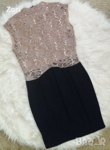 ИЗКЛЮЧИТЕЛНО КРАСИВА и СТИЛНА рокля в черно с бежова дантела и пайети по нея, снимка 4 - Рокли - 41526210