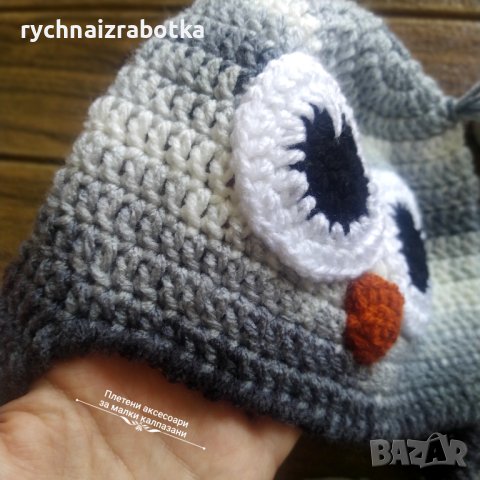 Плетена шапка Бухал - 0-3 мес., 3-6 мес., снимка 3 - Бебешки шапки - 31242396