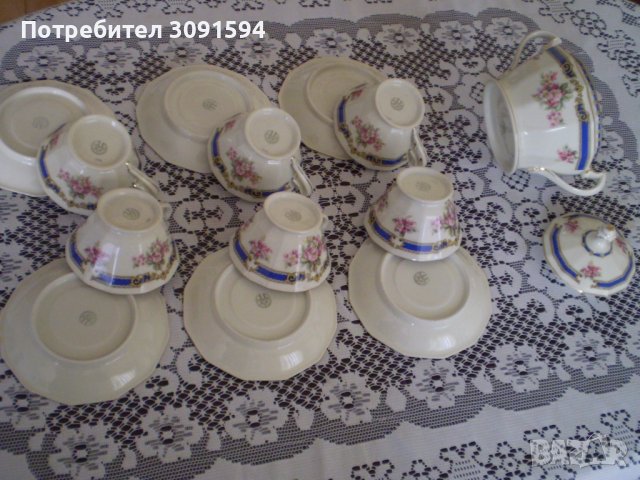 Стар сервиз за ЧАЙ порцелан SCHLAGGENWALD BOHEMIA Бяло синьо злато Рядка находка, снимка 2 - Антикварни и старинни предмети - 40197046