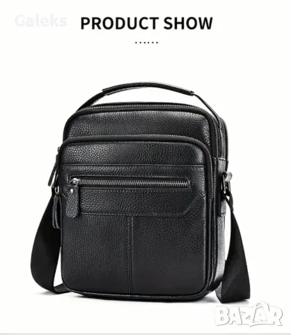 Мъжка луксозна и практична кожена чанта /Черна телешка естест. кожа!, снимка 12 - Чанти - 50022436