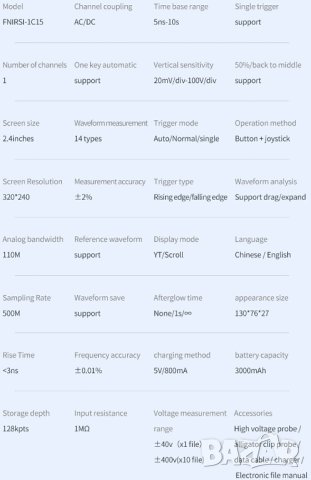Осцилоскоп 110MHz, 500MSs, FNIRSI, снимка 3 - Други инструменти - 41545210