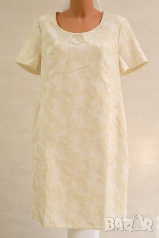 Рокля в цвят екрю и бежово с флорални мотиви Margo Collection - M, снимка 2 - Рокли - 42638602