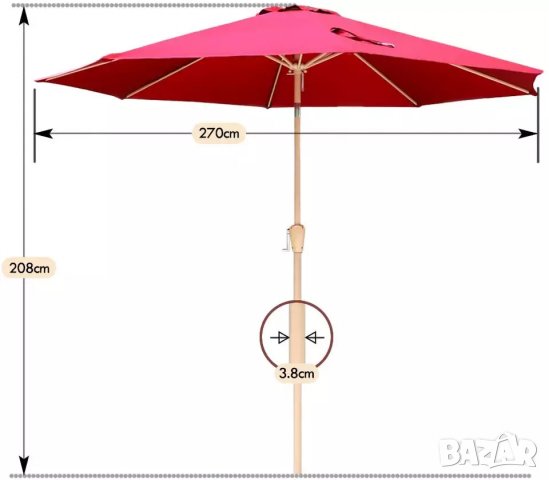 ПРЕОЦЕНЕН Плажен чадър / Градински Чадър с чупещо се рамо F900A02, снимка 4 - Градински мебели, декорация  - 38931990