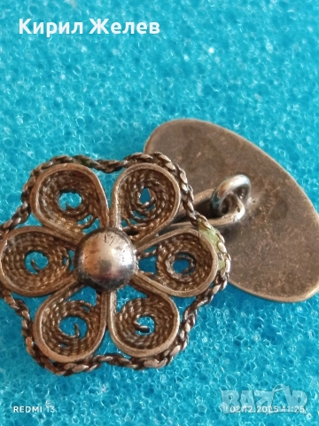 Сребърно ръчно изработено филигранно копче за ръкавели с флорален мотив 17650, снимка 2 - Други - 52623426