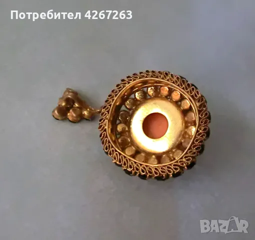 Разкошен старинен медальон с голям стъклен кабошон, перли и кристали, снимка 14 - Антикварни и старинни предмети - 49407281