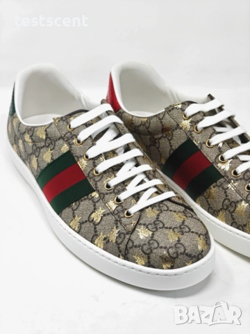 Мъжки кецове Gucci Ace Sneakers Beige GG Supreme Golden Bee EU 46.5 UK 12.5 US 13 Нови с кутия, снимка 3 - Кецове - 53490019