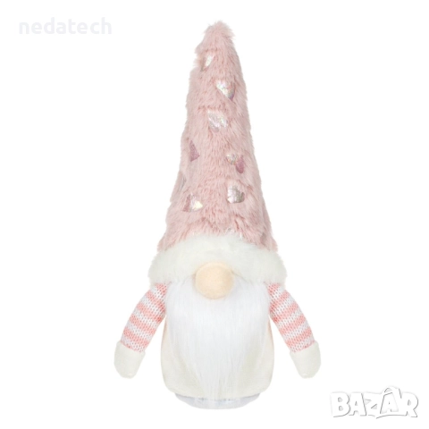 Гном с пухкава шапка със сърца, 26 см, розов, снимка 2 - Декорация за дома - 52329531