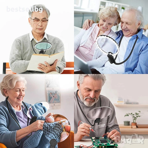 Голяма увеличителна лупа за врат за четене шиене бродиране гоблени настолна с LED осветление USB, снимка 16 - Други инструменти - 53090684