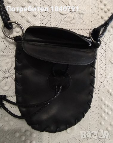Малка черна кожена чанта кросбоди - Antonello Serio , снимка 6 - Чанти - 40913657