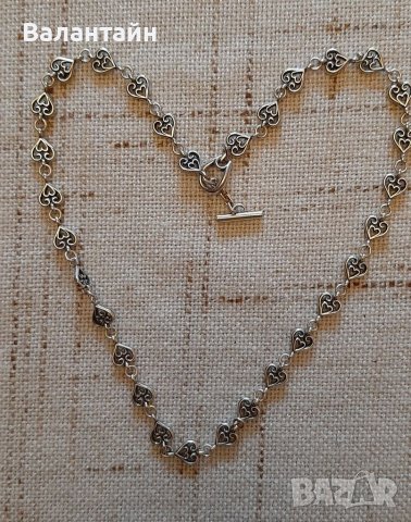 Сребърно колие със сърца, уникално, снимка 2 - Колиета, медальони, синджири - 41623090