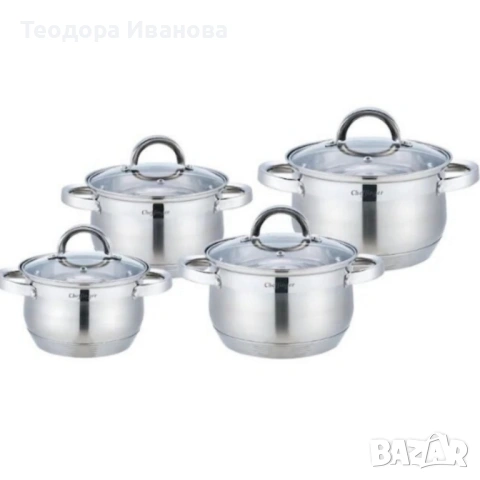 Комплект тенджери Cheffinger – 8 части инокс с капаци, за всички видове котлони