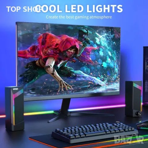Компютърни високоговорители EnjoyNest, RGB високоговорители, USB захранване, 3,5 mm Aux, снимка 2 - Слушалки и портативни колонки - 49566509