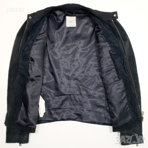 Mango Мъжко Кожено Яке Велур Естествена Кожа Тъмно Синьо L-XL, снимка 7 - Якета - 53513778