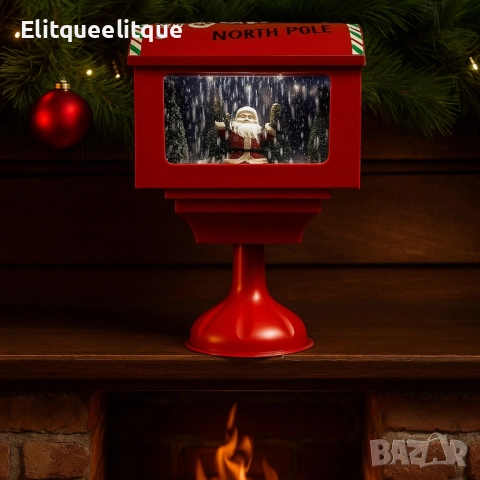Музикална пощенска кутия „Santa North Pole“ с ефект на падащ сняг., снимка 6 - Декорация за дома - 52279314