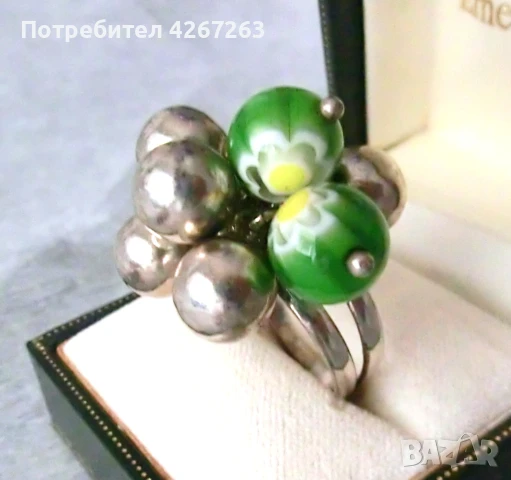 Сребърен пръстен с Millefiori, снимка 2 - Пръстени - 49302294