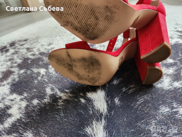 Червени сандали велур , снимка 7 - Сандали - 41116073
