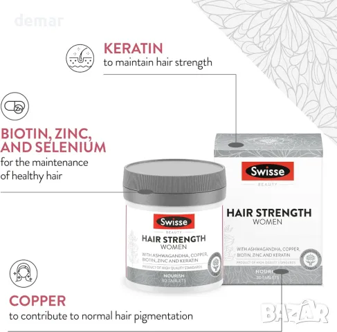 SWISSE Hair Strength Women - Добавки за коса за жени с биотин цинк мед, 30 таблетки, снимка 4 - Хранителни добавки - 48292766