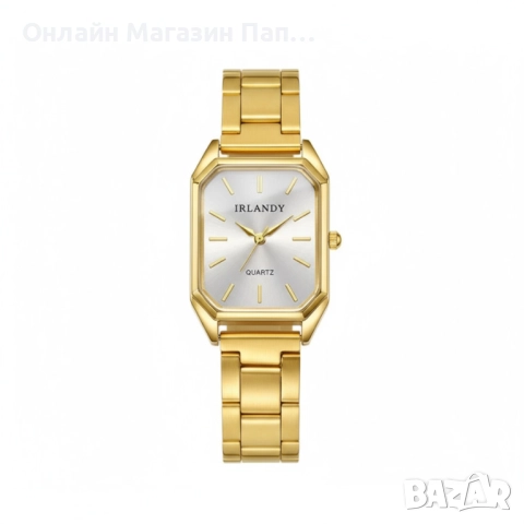 Дамски кварцов часовник IRLANDY – правоъгълен корпус, стоманена верижка, сребрист или златист, снимка 5 - Дамски - 52349028