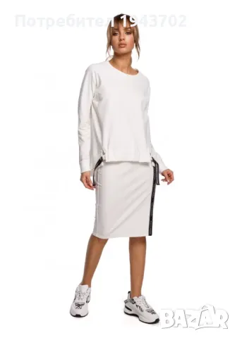 Дамска пола тип молив в цвят екрю M494 MOE, снимка 1