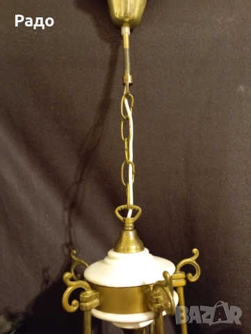 Стариннен месингов полилей за пет крушки, снимка 4 - Полилеи - 52772254