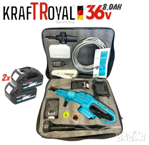 Акумулаторна Безчеткова Водоструйка KRAFTROYAL 6в1 36V 8,0AH 15bar 1600W с Дисплей, 2 Батерии, снимка 2 - Градинска техника - 51281994
