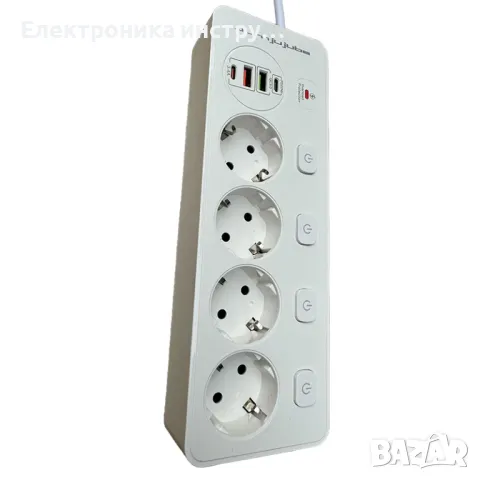 Удължител Jurnjujube, защита от пренапрежение, 4 гнезда, 2 USB, 2 Type-C, 3250W, бял, 2 м, снимка 3 - Друга електроника - 48605274