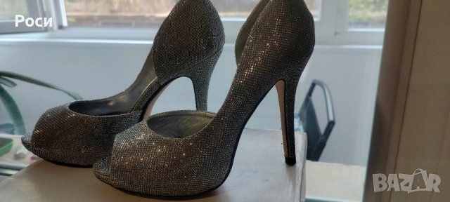 Елегантни дамски обувки на ток в сребърно 38 номер, снимка 2 - Дамски елегантни обувки - 41726656