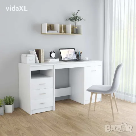 vidaXL Бюро, бяло, 140x50x76 см, инженерно дърво, снимка 2 - Бюра - 56146586