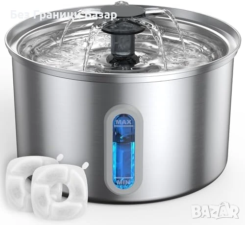 Нов Фонтан за котки 3.5L неръждаема стомана с LED и филтър за вода, снимка 1