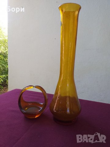 Стара стъклена ваза и купа, снимка 6 - Вази - 33972038