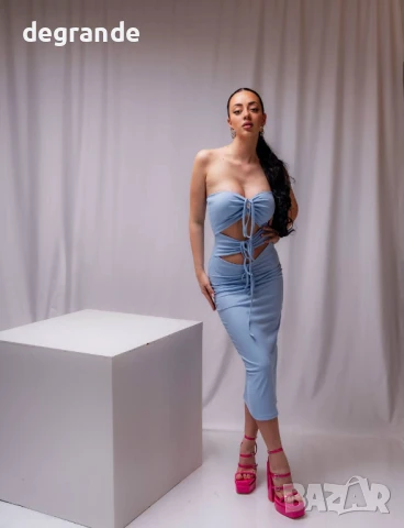 Синя рокля с връзки, снимка 4 - Рокли - 50897215