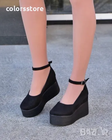 Обувки на платформа - черен велур с черно ходило - 125K, снимка 2 - Дамски ежедневни обувки - 38675966