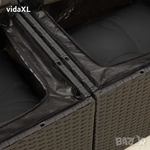 vidaXL Градински диван с възглавници, двуместен, черен, полиратан, снимка 9 - Градински мебели, декорация  - 56147356