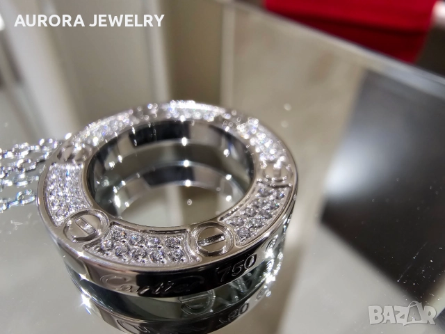 CARTIER Love White Gold Large Paved Diamonds Pendant Дамскo Колие, снимка 12 - Колиета, медальони, синджири - 52870330