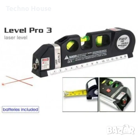Лазерен нивелир - Laser Level Pro 3 с ролетка 2,5 метра, снимка 2 - Измервателни инструменти - 53236460