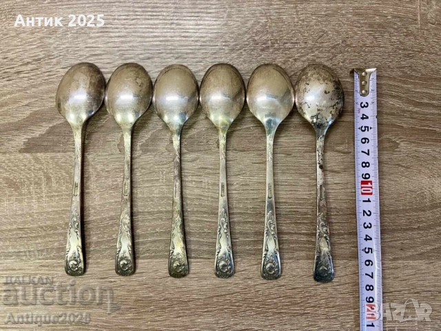 Комплект мелхиорови лъжици — 6 броя, снимка 3 - Антикварни и старинни предмети - 51456980