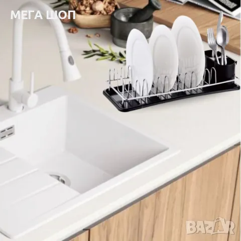 Сушилник за съдове Rosberg R53000M, 1 ниво, хром/черна табла, 41.5х17.5х9.5 см, снимка 2 - Други стоки за дома - 50313397