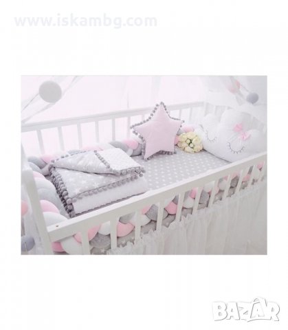 Мек памучен обиколник за детско легло, кошара, креватче, плетен обиколник с 3 цвята - код 2487, снимка 7 - Други - 33938887