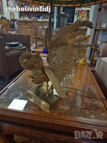 Настолна лампа Тифани витражно стъкло с масивна основа от във формата на петел, снимка 6 - Настолни лампи - 56162328