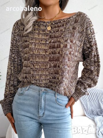 Дамски цветен плетен пуловер с дълъг ръкав и отворени рамена, 3цвята - 023, снимка 3 - Блузи с дълъг ръкав и пуловери - 39783629
