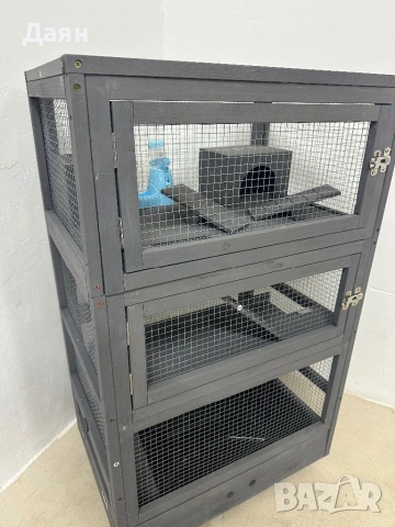 Дървена клетка за гризачи  на 4 нива с къщички, люлка, купички за храна, рампи и колелца PawHut, снимка 8 - За гризачи - 53208756