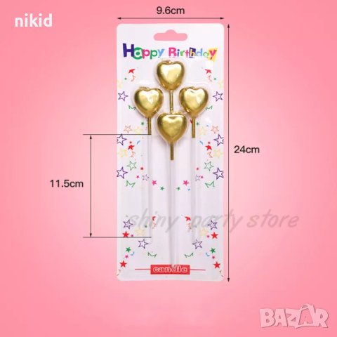 4 златни сърца сърце свещ свещи свещички топери топер  за украса торта декор рожден ден парти