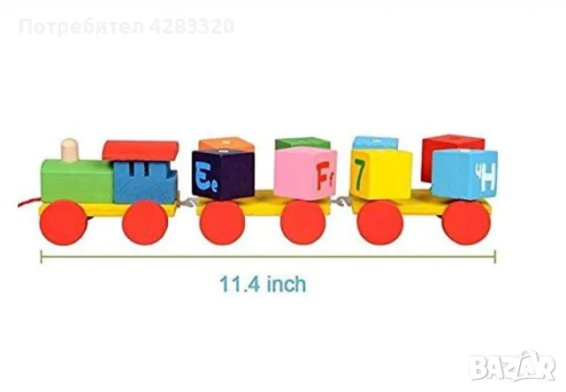Дървена играчка Влак с 3 вагона,Whirlwind,Азбука и цифра, снимка 3 - Влакчета, самолети, хеликоптери - 48671752