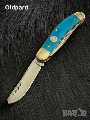 Blue Smooth Bone Sowbelly Trap. Компактен сгъваем джобен ловен нож с две полирани остриета. (RR1951), снимка 4 - Ножове - 40438759